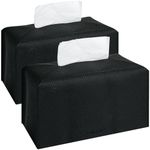 2Pcs Tissue Box Cover, Rectangular with Bottom Belt - PU Leather Tissue Cover Decorative Organizer for Tabletop, Bathroom, Car, Office,9.5X5X5 Inch - Black