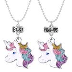 OAONNEA 2 PCS Unicorn Best Friend Necklace Set for Girls Kids, Resin enamel,