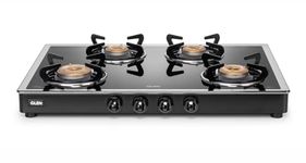 Glen Apex LPG Gas Stove 4 Burner | Mirror Finish 4 burner gas stoves glass top | High Flame Forged Brass Burners | Manual Ignition | Extra-Wide Design Black (CT4BHF70BLBB)