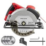 Circular Saw Electric 1500W Corded Circular Saw 12A 5500RPM with 7-1/4'' 185mm Circular Saw Blade, 3 Blades, Laser Guide, Max Cutting Depth 2.45'' (90°), 1.81'' (45°) for Wood and Log Cutting