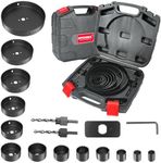 Hole Saw Kit 19-Piece 6" to 3/4" Full Hole Saw Set, Carbon Steel Nickel-Plated Coating Hole Saw Kit with Mandrels for Soft Wood, Plywood, Drywall, PVC, Aluminum, Plastic Plate, with Storage Case