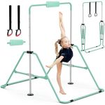 GYMMAGE Gymnastics Bars with Bar Pad, Junior Training Kip Bar Gymnastics Equipment for Home Garden, Adjustable Height Gymnastic Folding Horizontal Bar with Gymnastic Rings for Kid Boys Girls