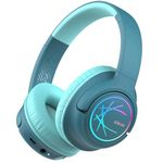 Kids Headphones Wireless with LED Lights, iClever BTH18 Safe Volume 74/85/94dBA, 43H Playtime, Stereo Sound, USB-C, AUX Cable, Bluetooth5.3 Over Ear Kids Headphones Wireless for Tablet/Travel, Green