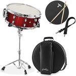 Ashthorpe Snare Drum Set with Remo Head (Red) - Student Beginner Kit with Stand, Padded Gig Bag, Practice Pad, Neck Strap, and Sticks