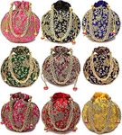 Rajasthani Look Women's Fashion Handmade Handbag Wristlets Ethnic Bridal Potli Batwa Bag Combo (Pack of 9 Colors,Multi Color)