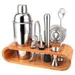 Bartender Kit-Cocktail Shaker Set 10 PC Bar Tool Set with Sleek Bamboo Stand Base, Kitchen Martini Shaker and Bar Tools, Perfect Home Bartending Kit for an Awesome Drink Mixing Experience