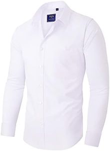 Alimens & Gentle Men's Dress Shirts Wrinkle-Free Long Sleeve Stretch Solid Formal Business Button Down Shirt with Pocket, Equal Button-White, Medium