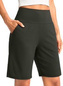 G Gradual Women's Bermuda Long Shorts with Pockets High Waisted Knee Length Shorts for Women Walking Athletic Workout(Olive,3XL)