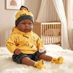 The Magic Toy Shop BiBi Doll 18" Eshe Black Baby Doll with 16 Realistic Sounds – Soft Body with Vinyl Head & Limbs – Ethnic, Brown Eyes, Yellow Outfit, Dummy – for Girls & Boys