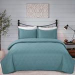 Home Beyond & HB design - 3-Piece Bedspread Quilt Set Queen Size, 1 Quilt and 2 Pillow Shams, Soft Lightweight Microfiber Coverlet Set for All Season, Blue