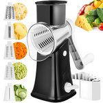 Rotary Cheese Grater, 5 in 1 Cheese Grater with Handle, Replaceable Stainless Blades Cheese Shredder, Cheese Slicer, Cheese Grater Hand Crank, Easy to Clean Kitchen Gadgets with Storage Box