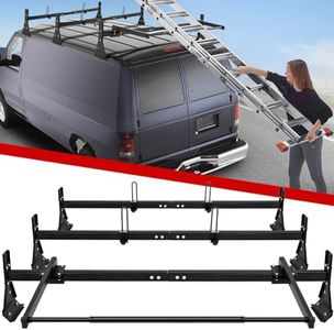 LMYYGOO Van Ladder Roof Racks with Rear Roller, 3 Bars Adjustable Van Roof Rack with Ladder Stoppers, Fit Chevy Express Fullsize Van 1996-Up,Suitable for Vans with Rain Gutter only,800LB Load-Capacity
