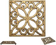 Comfify Decorative Cast Iron Trivet for Kitchen Or Dining Table | Square with Vintage Pattern - 6.5 x 6.5 | with Rubber Pegs/Feet - Recycled Metal | Vintage, Rustic Design | Gold with Black