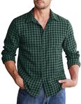 COOFANDY Men's Shirts Long Sleeve Flannel Casual Shirt Button Up Checked Shirt Regular Fit Plaid Shirts Men Dark Green-Black XL