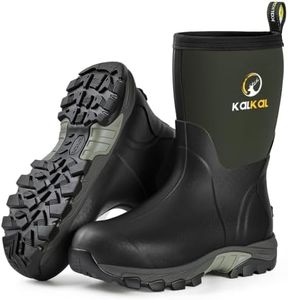 Kalkal Rubber Boots for Men, Waterproof Insulated Mid Calf Mens Rain Boots