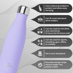 Nuactiv Stainless Steel Water Bottle 500ml – Vacuum Insulated, Leakproof, BPA Free