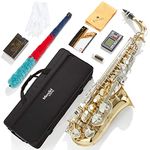 Mendini by Cecilio MAS-LN+92D+PB Gold Lacquer and Nickel Plated Keys E Flat Alto Saxophone with Tuner, Case, Mouthpiece, 10 Reeds and More