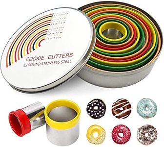 JYDirect 12 PCS Round Cookie Biscuit Cutter Set, Stainless Steel Cookie Cutter Set, Pastry Cutters in Graduated Sizes for Donut and Scone, Circle Cutter Cake Ring Molds (Multicolor)