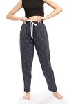 WEET Women's Cotton Printed Pyjama|Night Lounge Pants for Ladies (L, Grey)