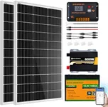 ECO-WORTHY 200 Watt 12V Complete Solar Panel Starter Kit for RV Off Grid with Battery and Inverter: 2pcs 100W Solar Panel + 30A Charge Controller + 100Ah Lithium Battery + 600W Premium Solar Inverter