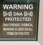 6 x Stickers DNA Item Marking Signs Protected Windows Security Warning for Items Self Adhesive Labels 100mm White on Clear