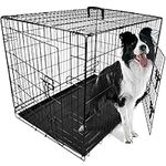 Dog Crate, Dog Cage, Foldable Puppy Crates, Non-Chew Metal Removable Tray, Folding 2 Door Crate, Large Size 36-inch (91cm) Black