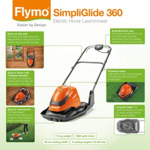 Flymo SimpliGlide 360 Electric Lawn Mower – Lightweight Hover Design
