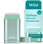 Wild - Natural Refillable Deodorant - Vegan & Eco-Friendly - Aluminium Free - Long Lasting Protection - 100% Natural Ingredients - Starter Kit - Aqua Case, Fresh Cotton & Sea Salt Refill - 40g