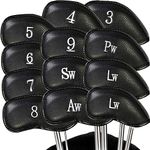 FINGER TEN Golf Iron Head Covers Value 12 Pack Set, Synthetic Leather Deluxe Club Headcover in Color Black Blue Red, Universal Durable Waterproof Fit Main Iron Clubs (Black)