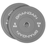 BRAINGAIN Olympic COLOURED Bumper Plates PAIR 5kg (2x 5kg), 2" Solid Rubber Weight Plates for Barbell Strength Training and Weight Lifting