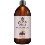 Pure World Natural Grapeseed Oil 100% Pure and Undiluted. 1 Litre Premium Italian Quality Grapeseed Oil