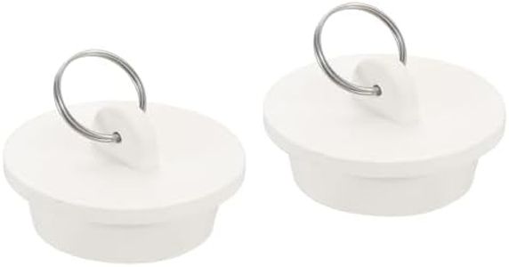 uxcell 2pcs Rubber Drain Stopper with Hanging Ring, Bathtub Drain Plug Fits 1-1/2 Inch to 1-5/8 Inch, Rubber Sink Stopper Drain Plug for Bathtub, Kitchen and Bathroom, White