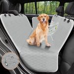 Dog Car Seat Cover, 600D Heavy Durable Dog Seat Cover for Back Seat, 100% Waterproof Scratch Proof Nonslip Dog Hammock for Car with Side Flap, Pet Back Seat Covers for Cars with SeatBelt Gray