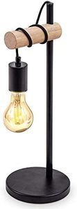 Lampe de Table, Design Rétro Lampe de Lecture, Bois & Métal, Éclairage du Bureau et de la Chambre, Lampe de Chevet, Pour Ampoule LED E27 10W Max (Non Incluse) (Noir)