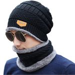 HSR Unisex-Adult Woolen Cap With Neck Muffler/Neckwarmer And Casual Style Beanie Hat Scarf Set Warm Knit Hat Thick For Best Winter Season (Black Colour), Free Size