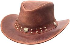 BRANDSLOCK Leather Cowboy Hat Adjustable Wide Brim Real Premium Suede Leather Cowboy Hat for Men Women Ultrasoft Lighweight (M, Camel)