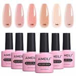 AIMEILI 8 in 1 Builder Nail Gel, Sheer Color Nude Pink Builder Nail Strengthener Extension False Nail Tips Builder Extension, Soak Off UV LED Gel Polish 6pcs X 10ml - Gift Kit 34