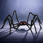 Halloween Spider with Light Up Eyes (LED Lights) - Decorations 4 Ft Hairy Spider Prop with Giant LED Red Eyes - Halloween Decor for Indoor, Outdoor, Golf Cart, Wall - Halloween Door Hanger