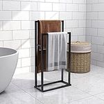 BOFENG Metal Freestanding 2 Tier Towel Racks Holder Steel Black Towel Rails-Organizer for Bathroom Storage,Organization Next to Tub or Shower, Holds Bath & Hand Towels