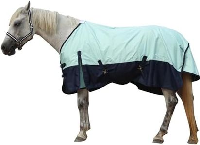 Gallopoff 600 Denier Rip-Stop Horse Rain Sheet Lightweight Waterproof and Breathable Turnout Horse Blanket (No Fill) Turquoise/Navy 81