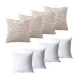 BedLooms Cushions with Covers Included 45 x 45 cm Set of 8 (4 Beige Cushion Covers, 4 Cushion Inserts) Ultrasonic Square Throw Pillow Cases Decorative Sofa Cushion with Invisible Zipper