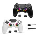 2 Pack Wireless Controller for PS4, RGB Game Controller Compatible with PS4/Slim/Pro/PC, 1000mAh Battery, Programmable, Dual Vibration, 6-Axis Gyro, Touch Pad, Share, Speaker & Headphone Jack