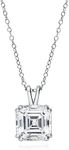 BERRICLE Sterling Silver Solitaire Asscher Cut Cubic Zirconia CZ Fashion Pendant Necklace for Women 3 Carat 18 inch, Rhodium Plated, Clear