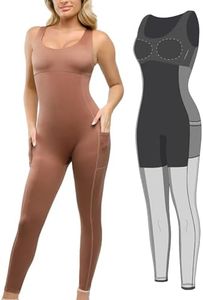Popilush Shaper Jumpsuits for Women Built-In Sports Bra Tummy Control Workout Sleeveless Romper with Pocket Workout Sets