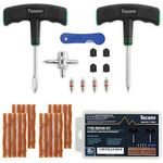 Toconv Tyre Repair Kit, 32pcs Compact Tyre Puncture Repair Kit with Rubber Plugs, Upgraded T-Handle, 4-Way Valve Tool, Flat Tyre Repair Tool for Cars, Motorcycles, Van, ATV, SUV