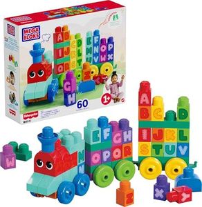 MEGA Bloks Le Train des Lettres, Jeu de Blocs de Construction, 60 pièces, Jouet pour bébé et Enfant de 1 à 5 Ans, DXH35