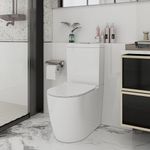 Robanmoa Rimless Comfort Height Close Coupled Toilet Back to Wall Bathroom Toilets White Ceramic WC Pan & Cistern Soft Close Seat Modern Round Elongated Toilet Swirling Flush WC