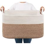 Storage Basket, Large Blanket Basket Washing Basket for Laundry, Dirty Clothes Basket for Living Room, Nursery, Bedroom, Woven Rope Storage Basket for Blankets, Toys, 55x38x30 cm, 65L