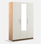 Hexagon Furnitures 3 Door Wardrobe Frosty White high Glossy and Walnut Finish with Drawer and Locker/Mirror