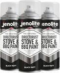 JENOLITE Directorust BBQ & Stove Spray | BLACK | 3x400ml | High Temp Paint Up to 650°C | Barbecue, Stove, Chimineas, Wood Burner, Automotive, Fire Screens